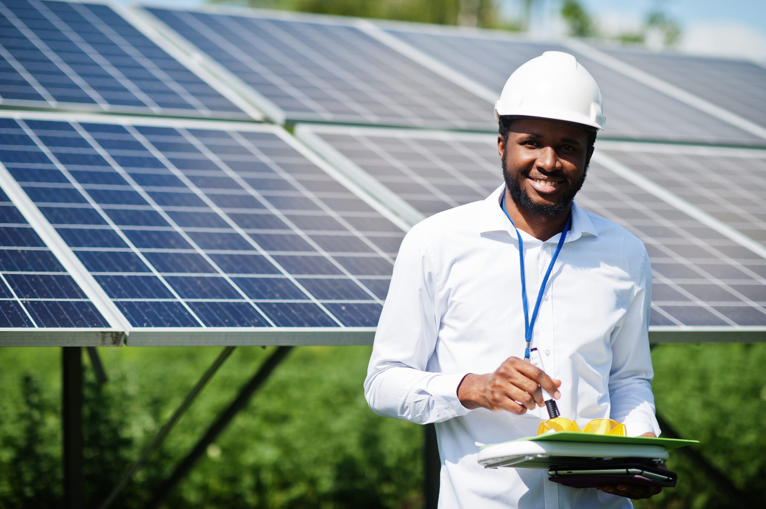 Technician check the maintenance of the solar panels